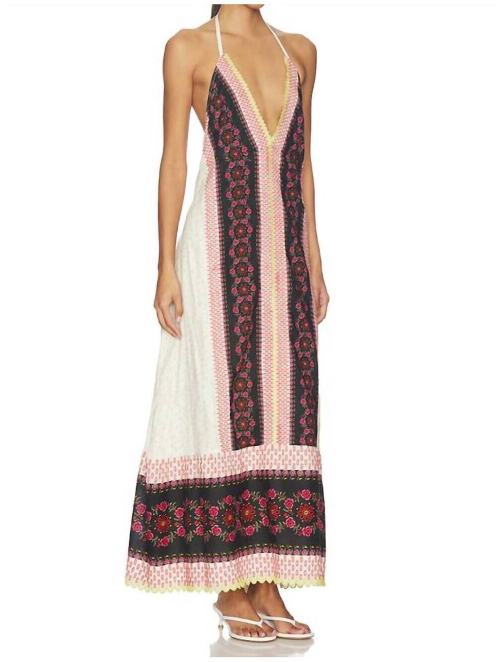 Free People Cubana Border Print Chiffon Halter Maxi Dress